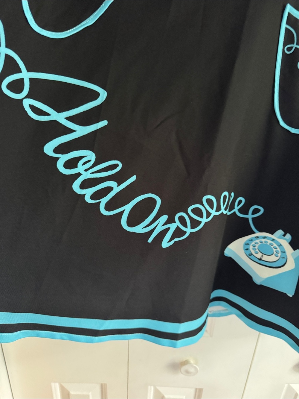 Black Circle Skirt with Aqua Telephone Graphic